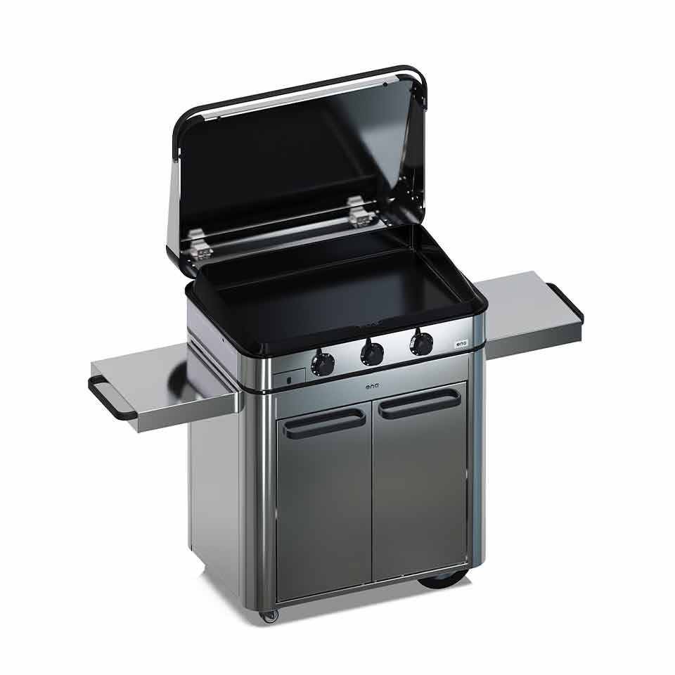 ENO Piastra Gas ENOSIGN 80, 3 Bruciatori, su Carrello Acciaio Inox