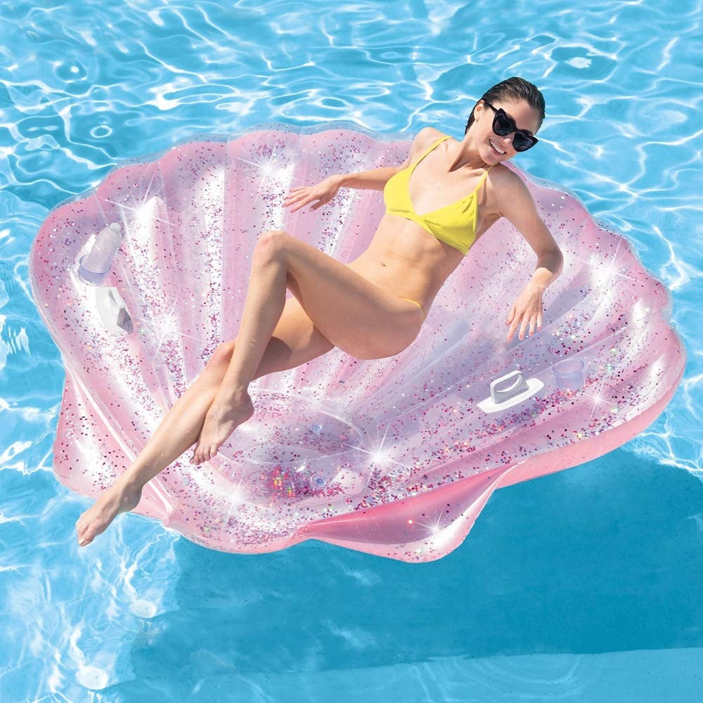 MATERASSINO GONFIABILE CONCHIGLIA GLITTER ROSA 178X165 CM