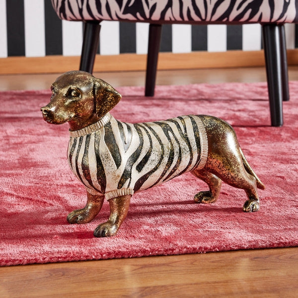 Statua Cane Bodo con maglione zebrato 40x11x23.5 cm Oro Zebrato Jungle Love
