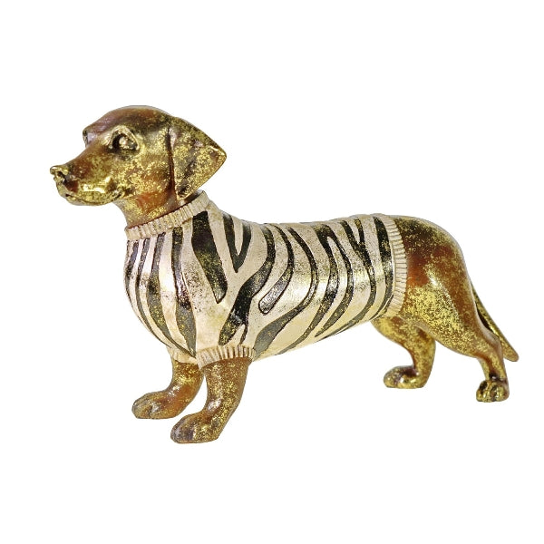 Statua Cane Bodo con maglione zebrato 40x11x23.5 cm Oro Zebrato Jungle Love