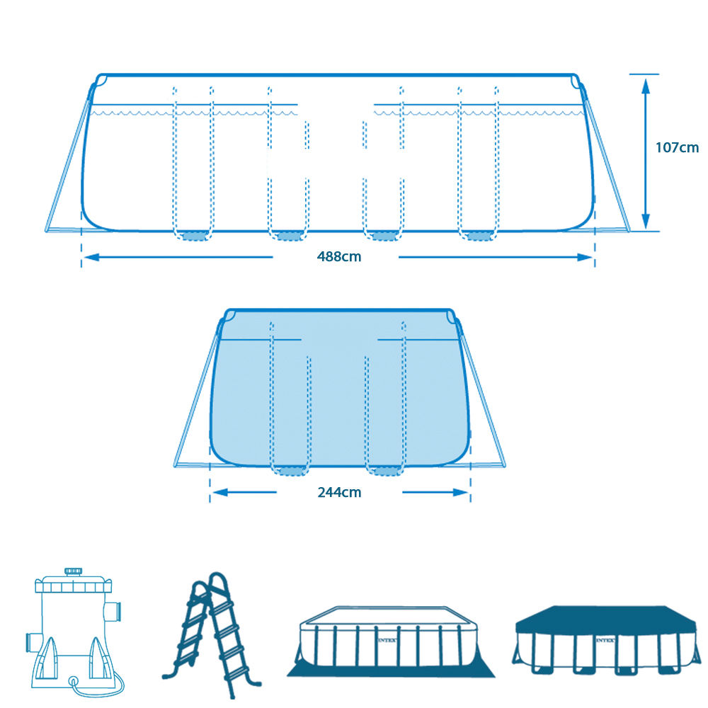 OFFERTA PISCINA PRISMA METAL FRAME 488X244X107 RETTANGOLARE KIT PULIZIA + 6 CARTUCCE PER FILTRO