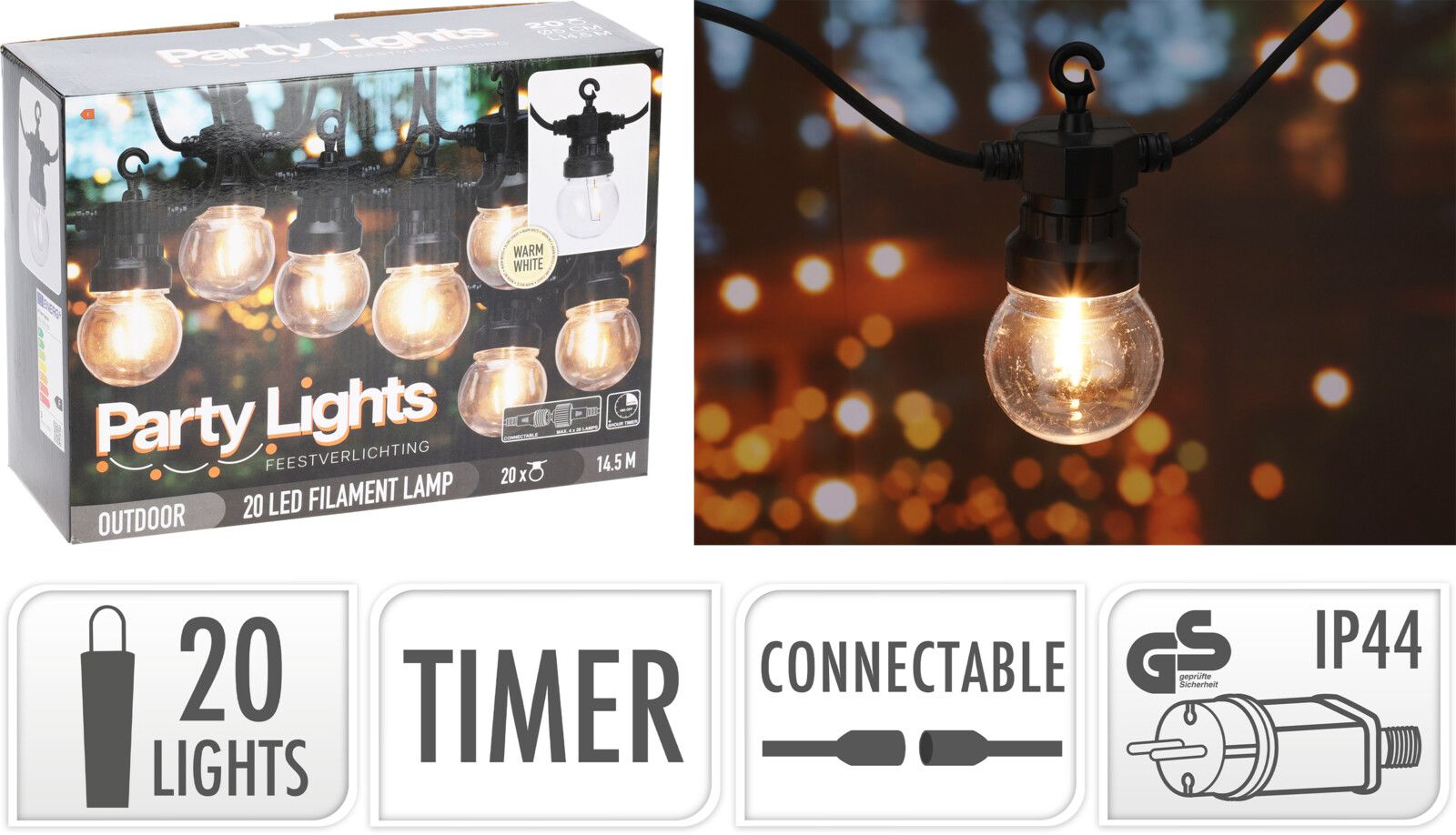 GHIRLANDA DI LUCI 20LED G50 BIANCO CALDO