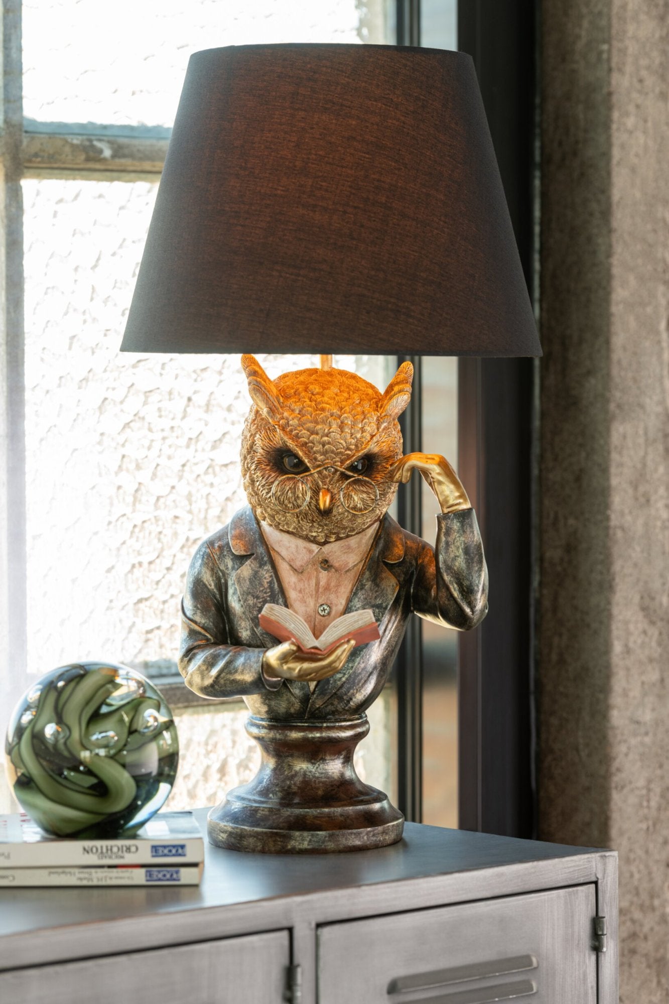 Lampada Da Tavolo Gufo Ombra Resina 55.5 cm Marrone Oro Antico Peraga Christmas
