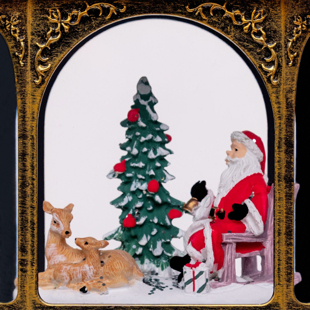 LANTERNA BRUNITA LUMINOSA CON ANELLO E BABBO NATALE CON RENNE H28CM