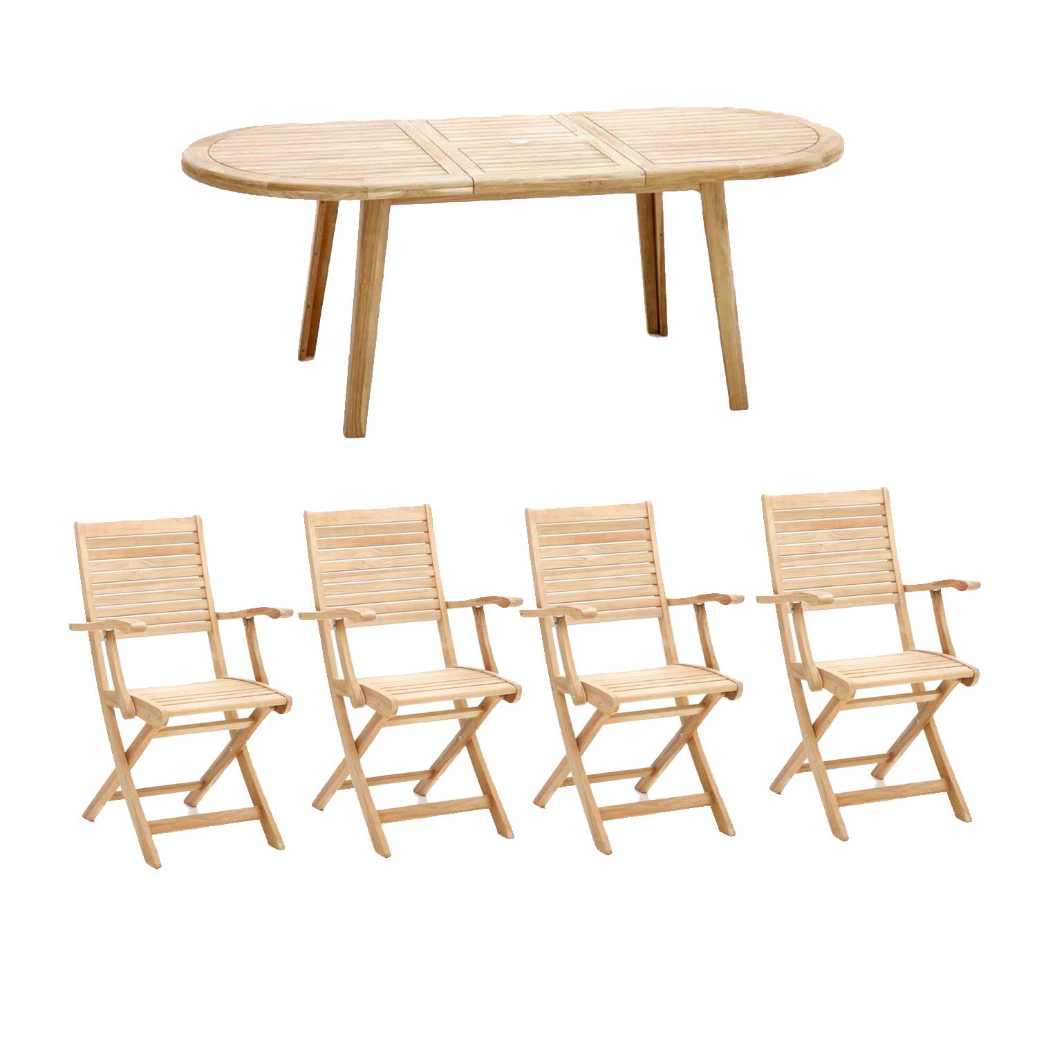 OFFERTA SET DA PRANZO TAVOLO ALL. JAKARTA 150/200X90 IN LEGNO+4 POLTRONE