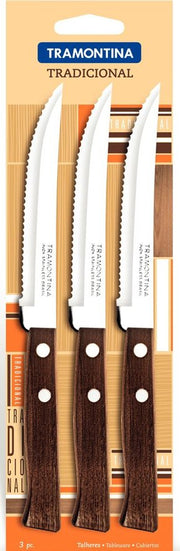 SET 3 COLTELLI DA BISTECCA CON MANICO IN LEGNO NATURALE - TRADICIONAL