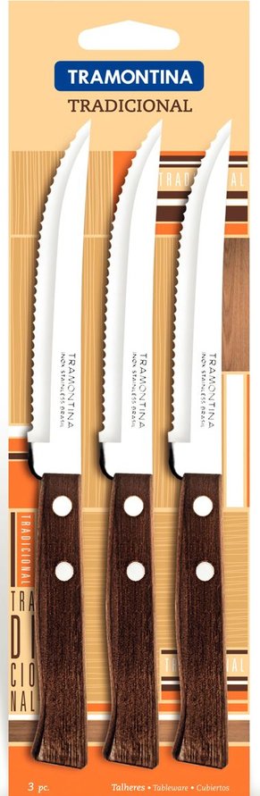 SET 3 COLTELLI DA BISTECCA CON MANICO IN LEGNO NATURALE - TRADICIONAL