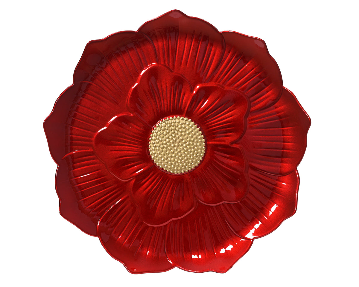 Dekorativer Platzteller in Blumenform D 33 cm rot/gold Peraga Christmas
