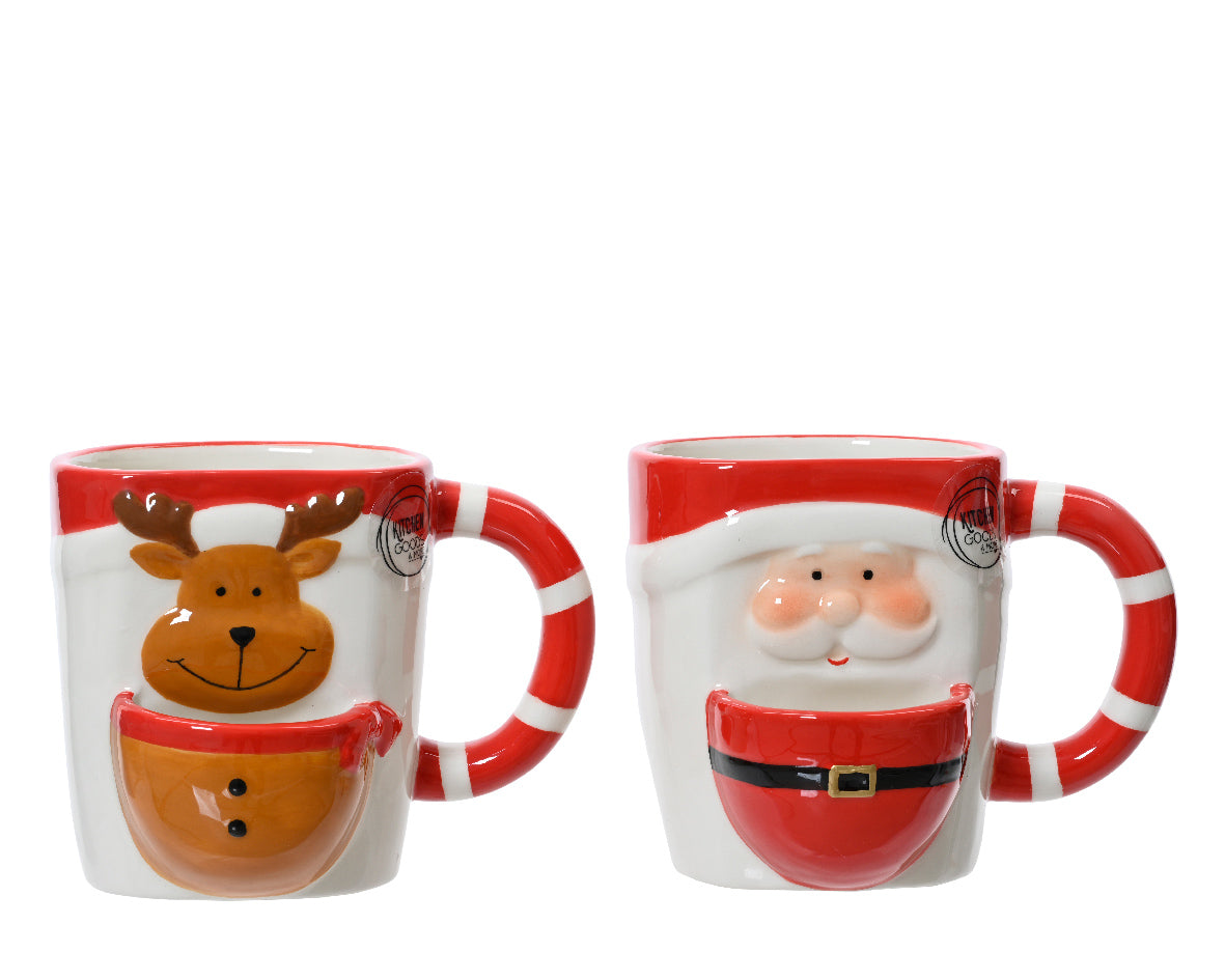 TAZZA NATALIZIA IN CERAMICA, BABBO NATALE/RENNA, MODELLO ASSORTITO