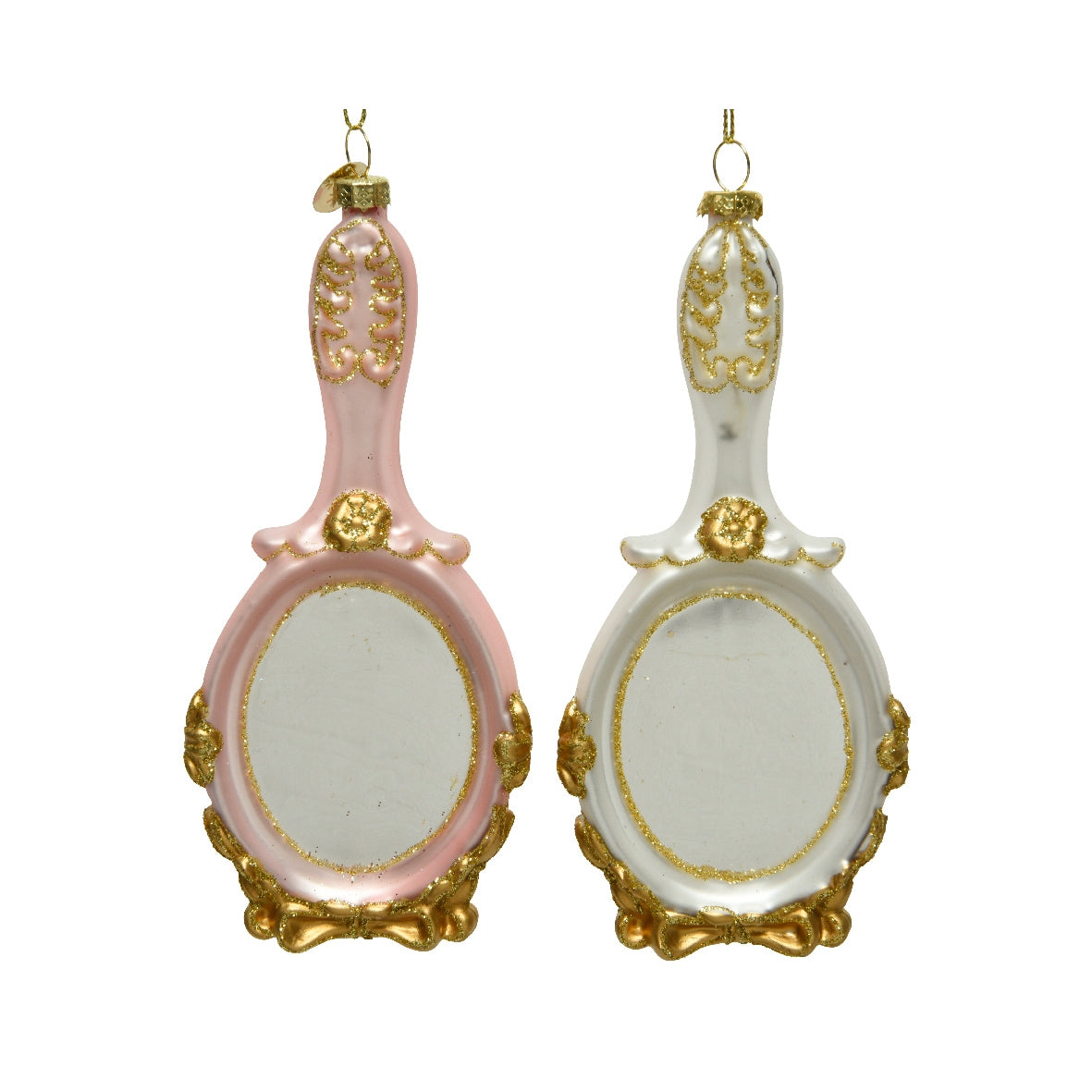 PENDENTE NATALIZIO A FORMA DI SPECCHIO GLITTER ROSA O BIANCO 15CM ASSORTITO