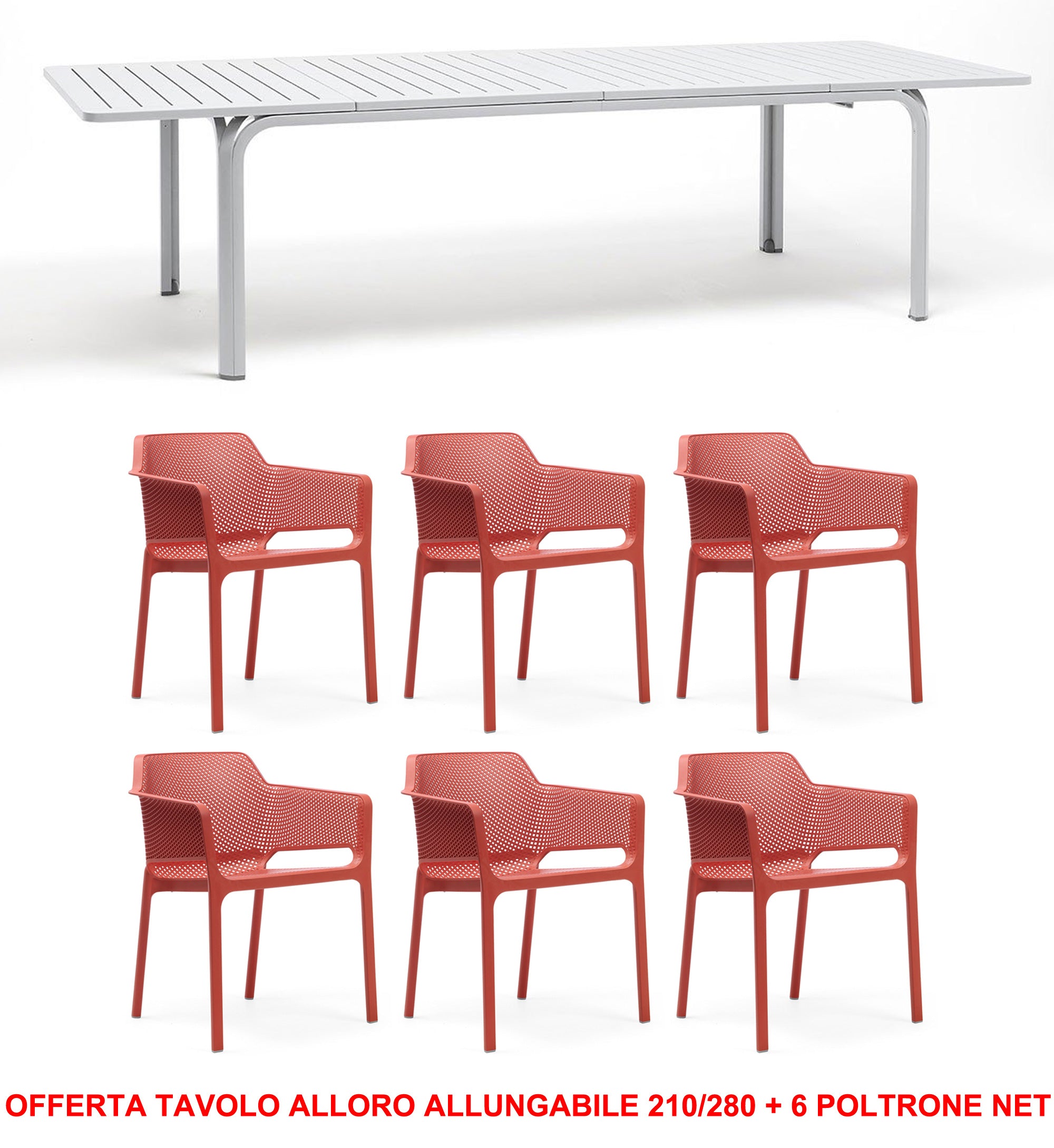 OFFERTA TAVOLO ALLORO ALLUNGABILE 210/280 + 6 POLTRONE NET COLORE A SCELTA