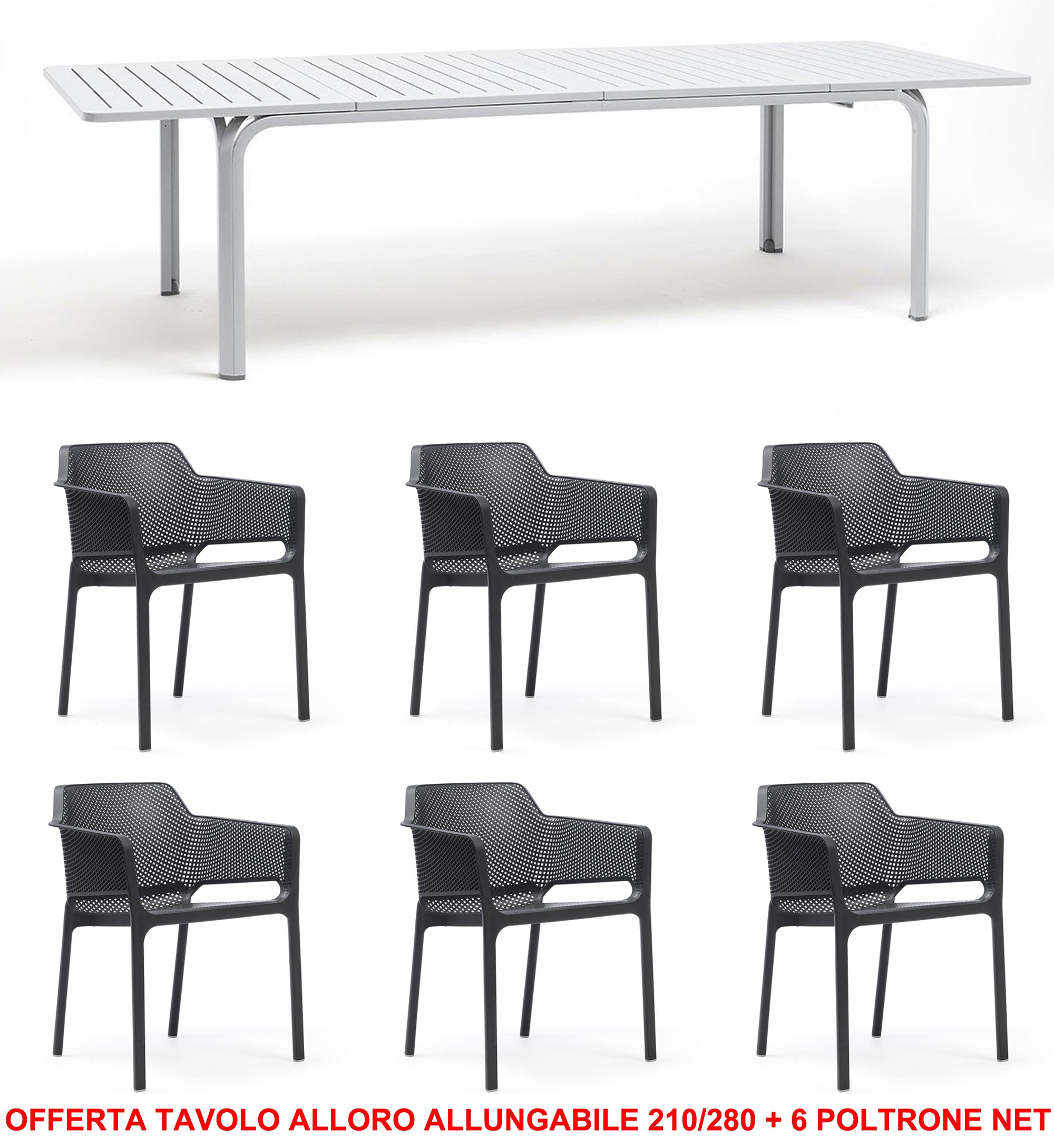 OFFERTA TAVOLO ALLORO ALLUNGABILE 210/280 + 6 POLTRONE NET COLORE A SCELTA