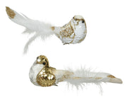 UCCELLO CON CLIP E GLITTER BIANCO/ORO H21CM APPENDIBILE MODELLO ASSORTITO