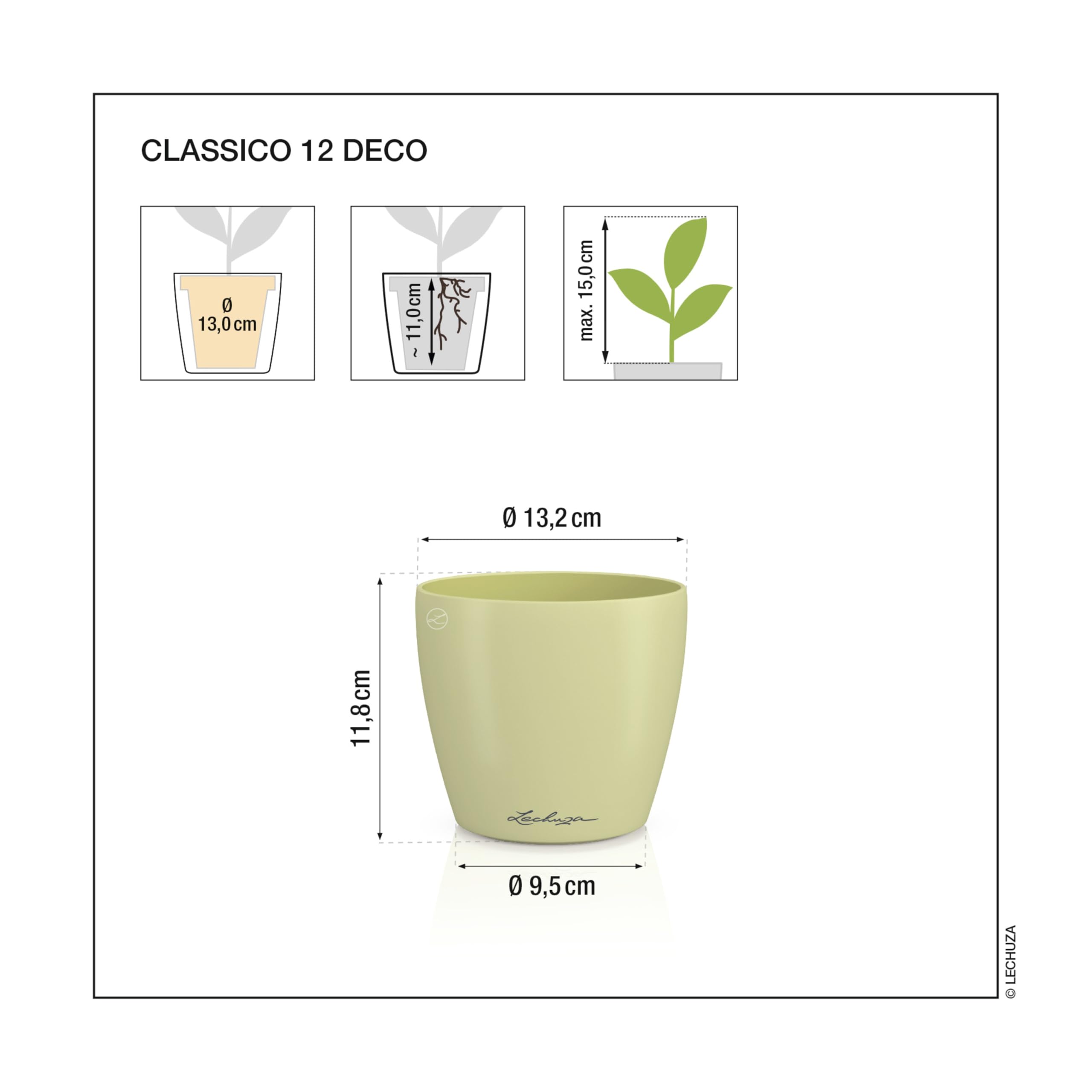 Vaso Classico "Deco 12" D13 H12CM Grigio Ardesia Opaco LECHUZA