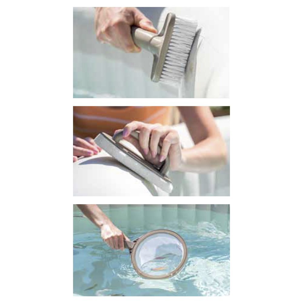 KIT PULIZIA PISCINA SPA IDROMASSAGGIO 2 SPAZZOLE + RETINO