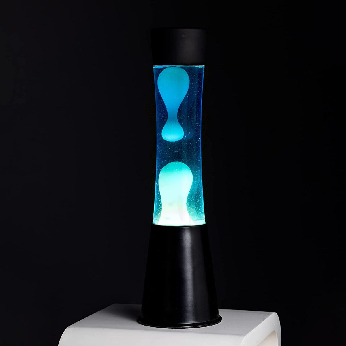 LAMPADA LAVA LAMP BLU CON BASE NERA H39,5CM