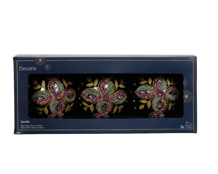 Set 3 Palline di Natale Trasparenti con Decorazioni Verde Pino 8cm