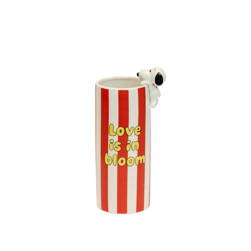BLOGO Vaso in Ceramica con Statuetta 3D "Snoopy Love is in Bloom" - Rosso