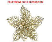 2 POINSETTIA APPENDIBILI CON CLIPS 23.5X10 CM CON GLITTER ORO