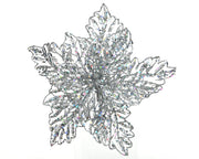 POINSETTIA APPENDIBILE CON CLIP E GLITTER 23,5CM ARGENTO