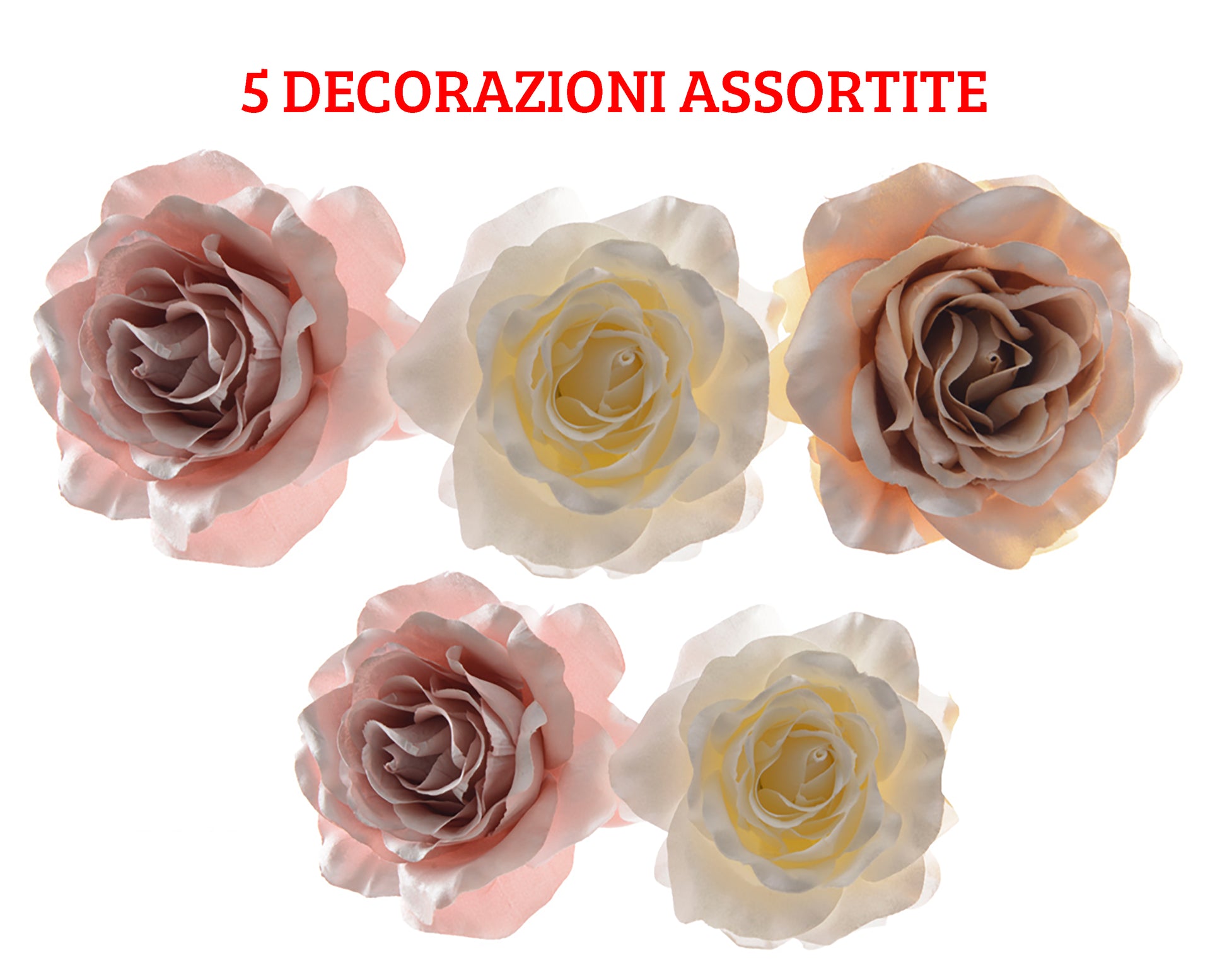 5 ROSE APPENDIBILI CON CLIPS 14 CM COLORI ASSORTITI