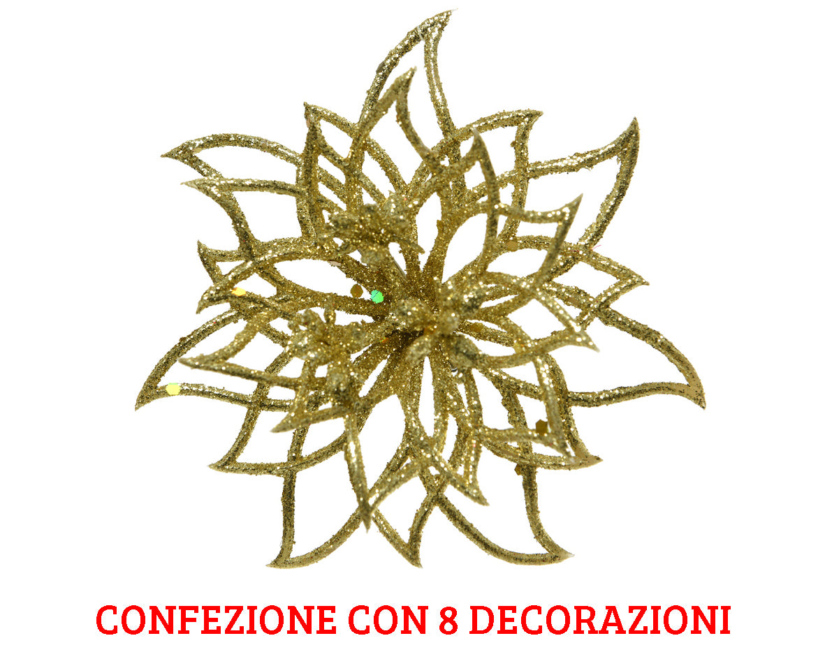 8 FIORI CON CLIPS 14X5 CM ORO GLITTER