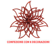 8 FIORI CON CLIPS 14X5 CM ROSSI GLITTER