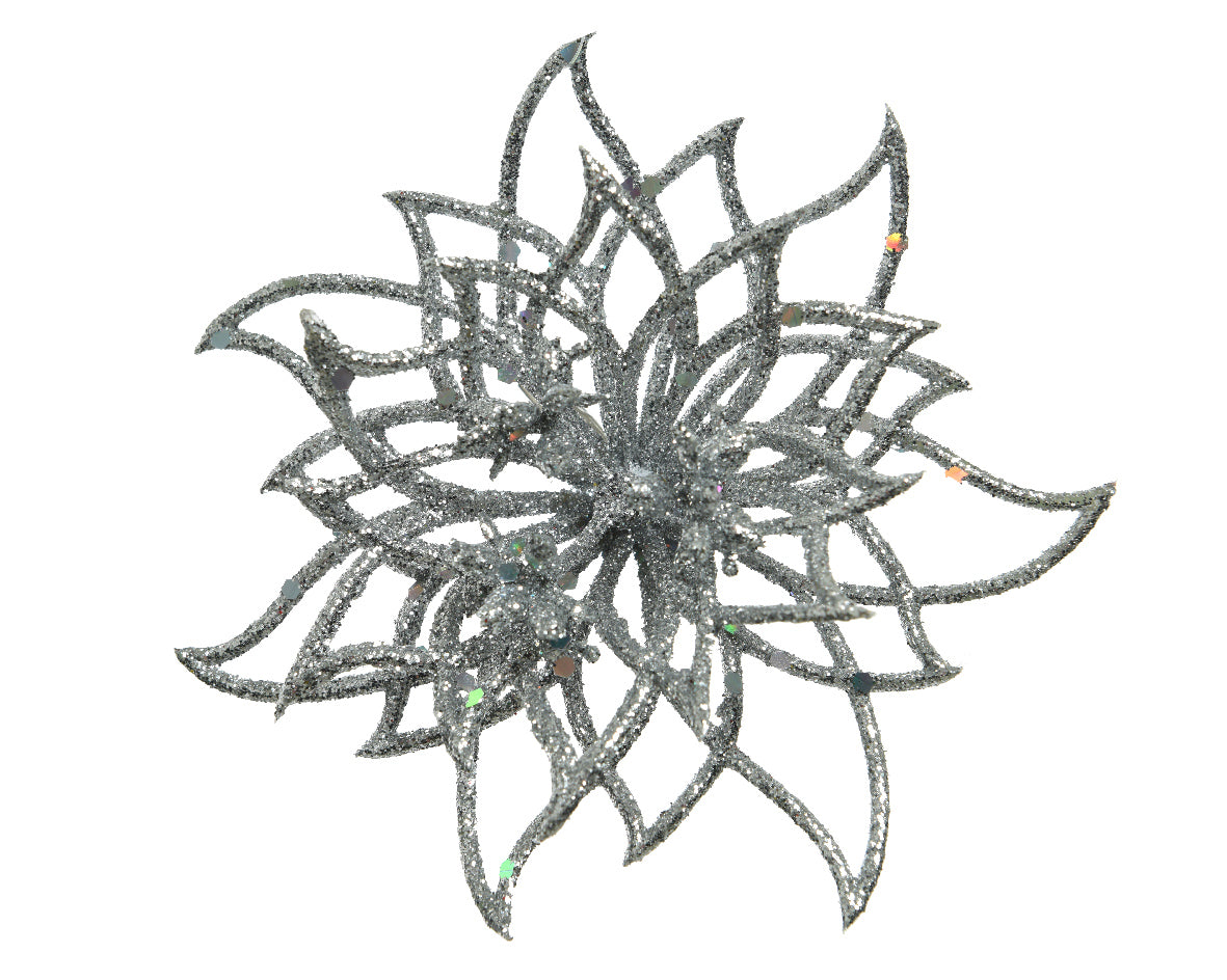 STELLA DI NATALE DECORATIVA CON CLIP GLITTERATA ARGENTO