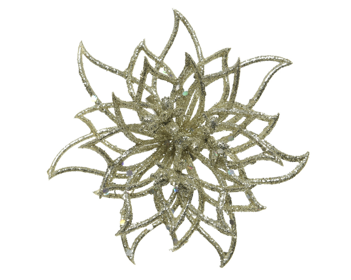 Fiore con clip D 14 cm champagne Peraga Christmas