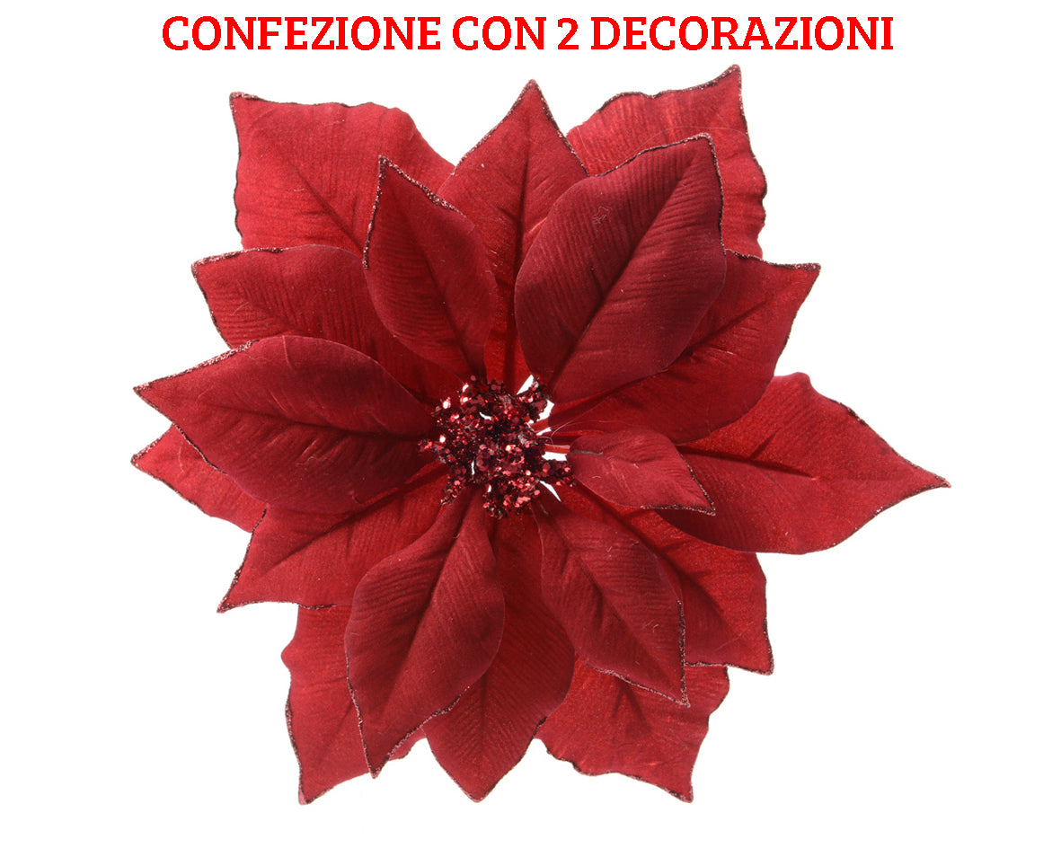 2 POINSETTIE CON CLIPS 24 CM ROSSE