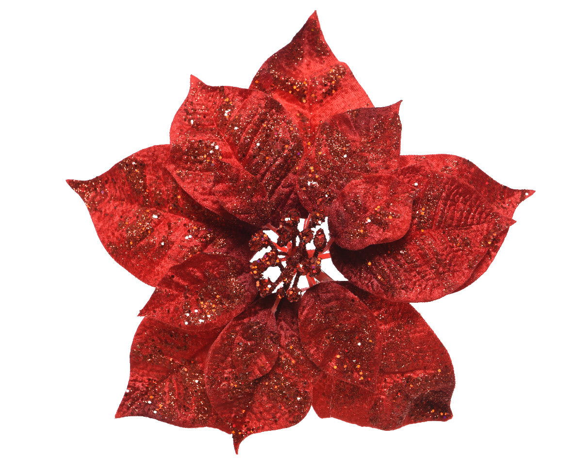 POINSETTIA CON CLIP E GLITTER 26X26X7 ROSSO