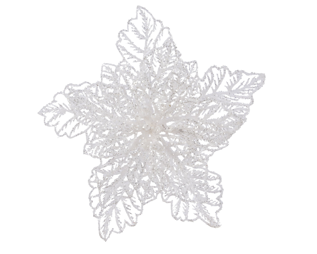 Poinsettia con clip D 23 cm bianco Peraga Christmas