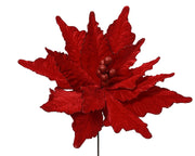 Poinsettia su stelo in velluto D 50 cm altezza 66 cm rosso Peraga Christmas