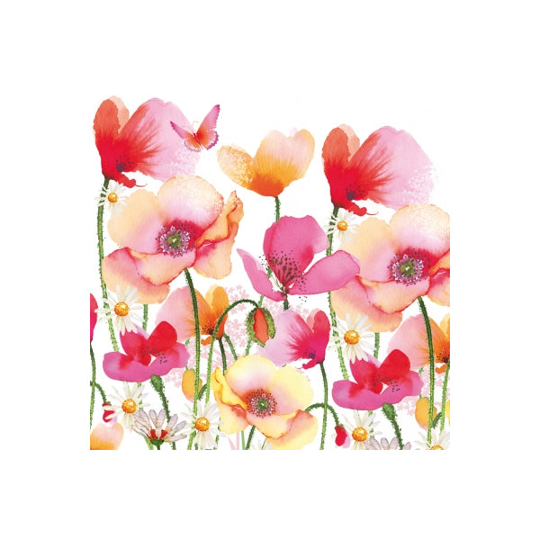 TOVAGLIOLI 16,5x16,5 CM AQUARELL POPPIES/DAISIES 20 PEZZI