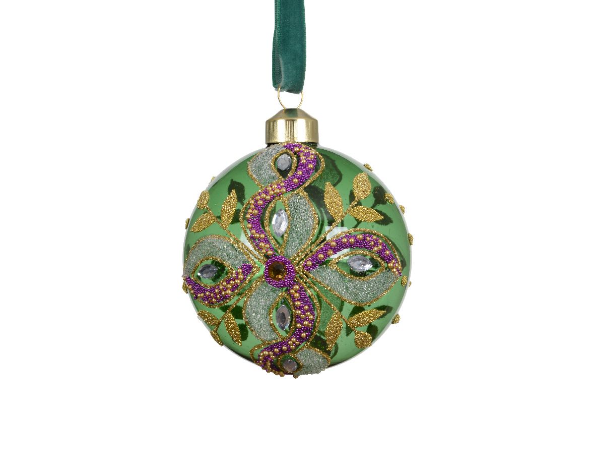 Set 3 Palline di Natale Trasparenti con Decorazioni Verde Pino 8cm