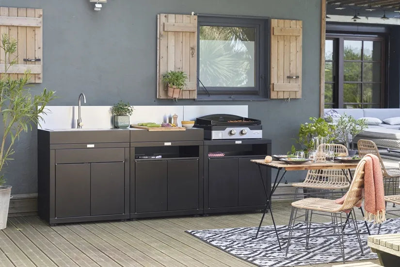 CUCINA COMPLETA 3 ELEMENTI 240X56.5X128CM NERA CON PARASPRUZZI