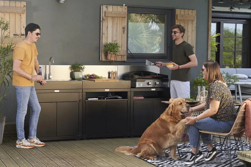 CUCINA COMPLETA 3 ELEMENTI 240X56.5X128CM NERA CON PARASPRUZZI