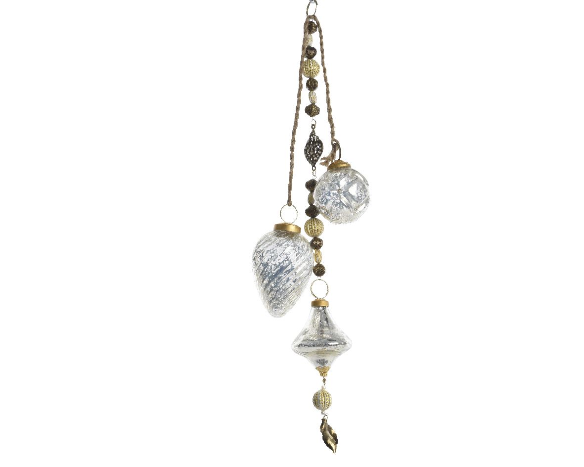 OFFERTA 2 DECORAZIONI APPENDIBILE IN VETRO ARGENTO 6X6X37.5CM