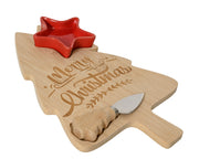 Tagliere natalizio in Bambù Marrone con coltello per formaggio 30x20x2.6cm