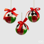 PALLINA DI NATALE DECORATA A SCACCHI, Ø8CM, VERDE E ROSSO