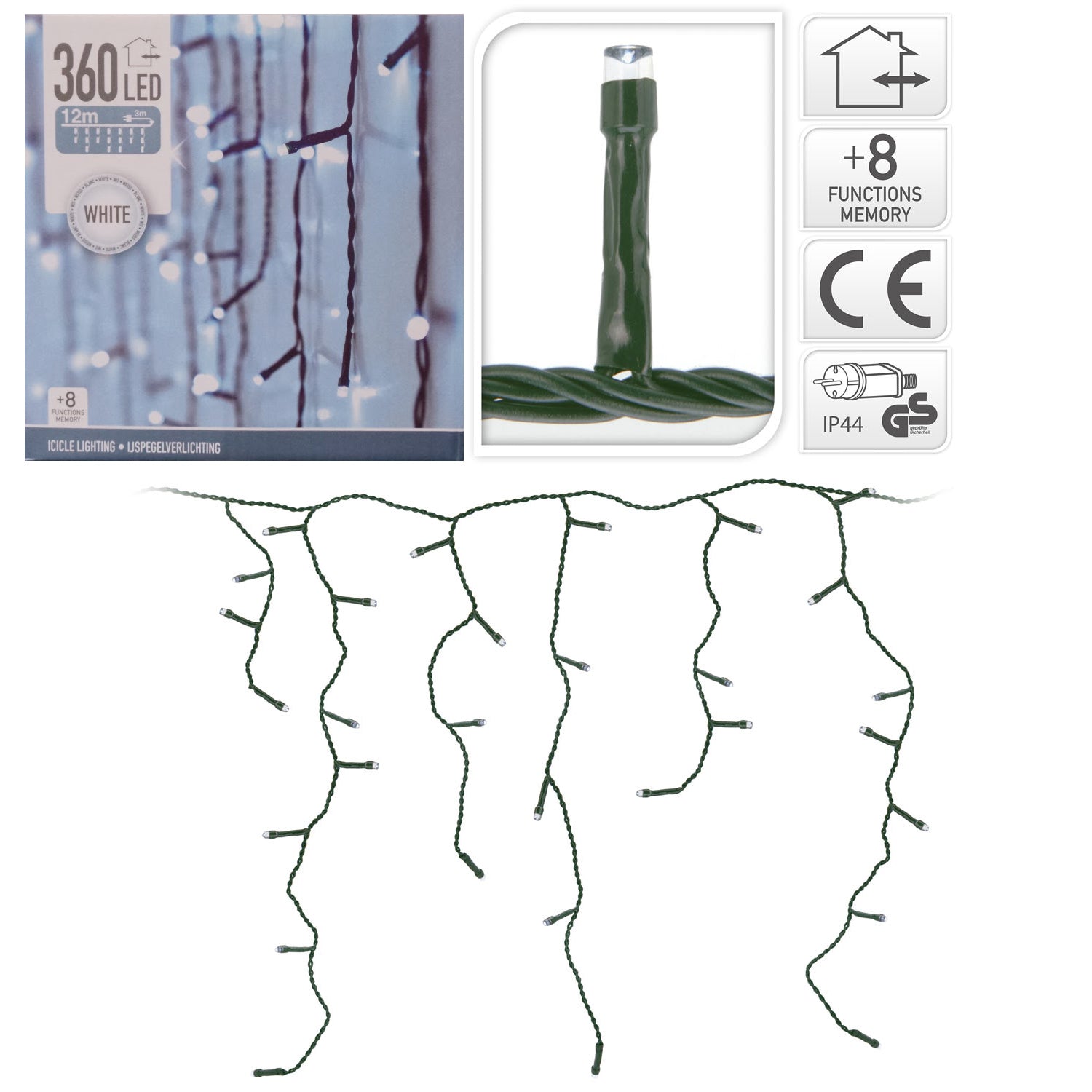 STALATTITI CON 360 LUCI LED BIANCO FREDDO 8 GIOCHI DI LUCE