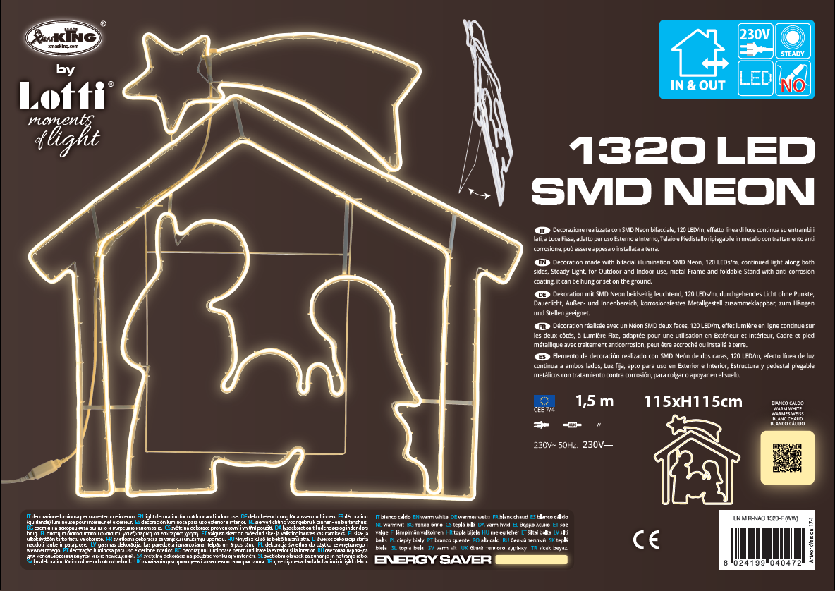 PRESEPE LUMINOSO NEON 1320 LED 1,5M + 115XH115CM