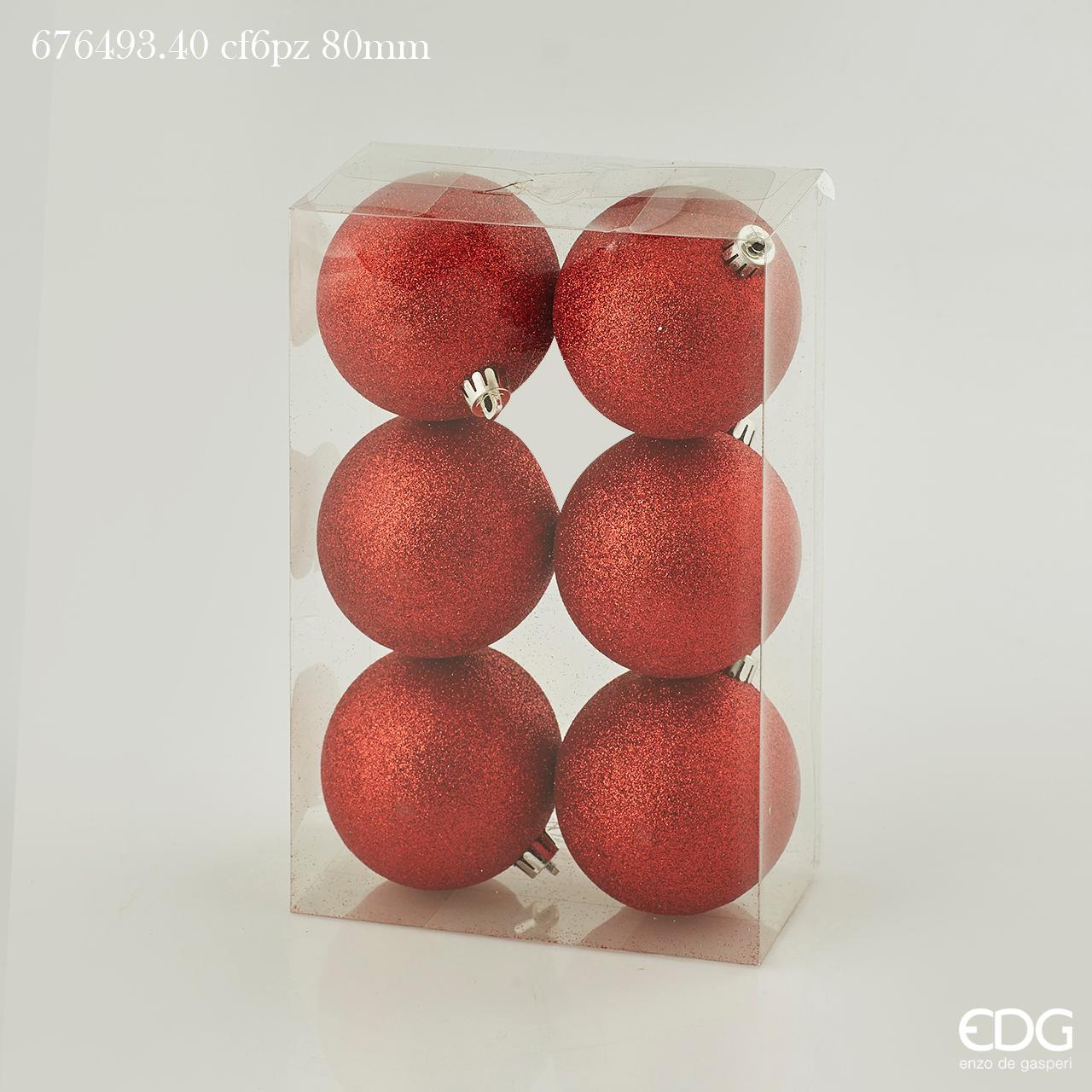 6 PALLINE POLY 8CM GLITT ROSSO