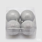 4 PALLINE ARGENTO GLITTER 10CM
