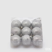 9 PALLINE ARGENTO GLITTER 6CM