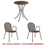 SET TAVOLO PIGALLE TONDO Ø60CM + 2 POLTRONA RONDA MARRONE