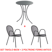 SET TAVOLO PIGALLE TONDO Ø60CM + 2 POLTRONA RONDA FERRO ANTICO