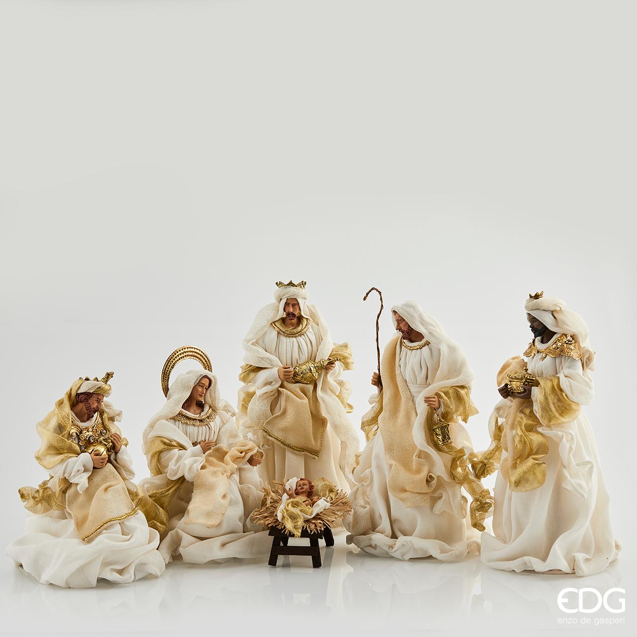 NATIVITÀ IN TESSUTO E RESINA H 36 CM AVORIO E ORO