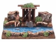 TRATTO DI FIUME CON CAPANNA DEL PESCATORE 26X18X11CM