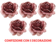 5 ROSE GLITTERATE CON CLIP 14X8.5 ROSA VELLUTO